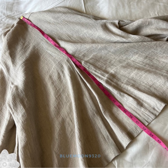 EILEEN FISHER Tan Open Front Lightweight Linen Cotton Jacket L - Picture 5 of 7
